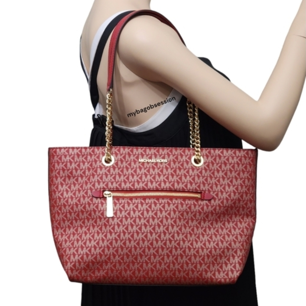 Michael Kors Jet Set Logo Medium Red Shoulder Bag - Picture 10 of 11